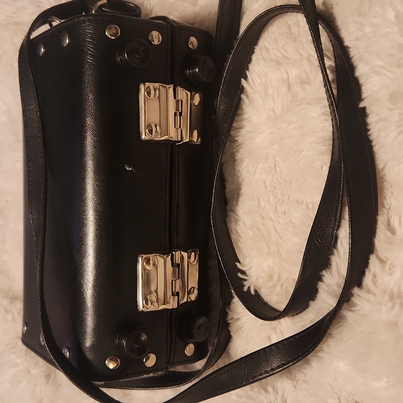 Vintage 90s Y2K Black Box Bag Handbag Purse With SILVER - Picture 4 of 5